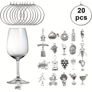 20pcs Wine Glass Charms Markers for Wine Tasting Party, Craft Supplies Decoration Gift, Unique Drink Markers for Guests, Drinking Gadgets