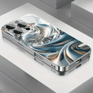 A stylish electroplated glass phone case with silk crystal ball design, suitable for iPhone 17 16, 15, 14, 13, 12, 11 Plus Pro Max