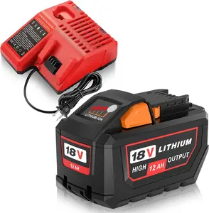 12.0Ah Replacement for Milwaukee 18V Battery&Charger Compatible with 48-11-1812 48-11-1815 48-11-1860 48-11-1890 48-11-2230 Lithium High Capacity Power Tools