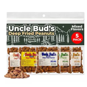 Uncle Bud's Deep Fried Peanuts In Shell (5 Pack), Peanuts Individual Packs: Salted, Cajun, Garlic, Hot, Old Bay, Bacon BBQ, Crunchy Flavored Peanut Variety Pack, Spicy Peanuts, Hot Peanuts In Shell