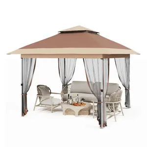 【GARVEE】Pop Up Gazebo, 12X12 Outdoor Canopy Tent with Mosquito Netting, Pop Up Canopy Tent with Curtains/Adjustable Height/Wheeled Carrying Bag for Patio Garden Backyard Lawn