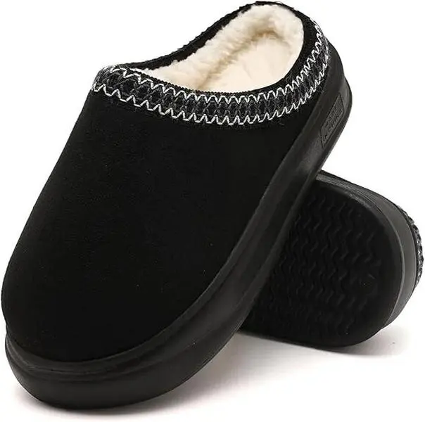 Men's & Women's 2026 New Thick-Soled Genuine Suede Black Platform Slippers - Faux Fur Lined Winter Mules, Chic Preppy Sweet Rock Party Cozy Indoor-Outdoor Footwear