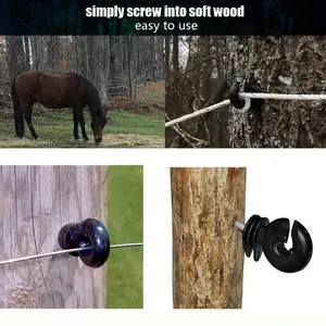 50pcs, Black Electric Fence Insulators, Screw-in Ring Post Insulators, 3.54-inch Length, Suitable for Various Wood Posts, Durable Plastic Material, Farm Fence Accessories, Cable Insulator Clips for Home Livestock and Agricultural Fences