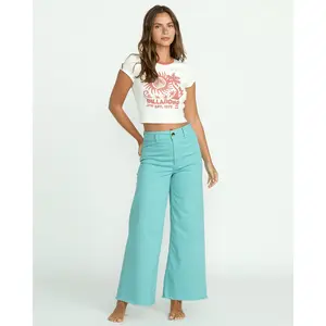 Free Fall High-Waist Twill Pants - Misty Blue