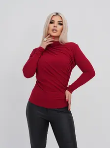Women’s Long Sleeve Draped Mock Neck Top – Elegant Business Casual Stretch Shirt for Work & Daily Wear