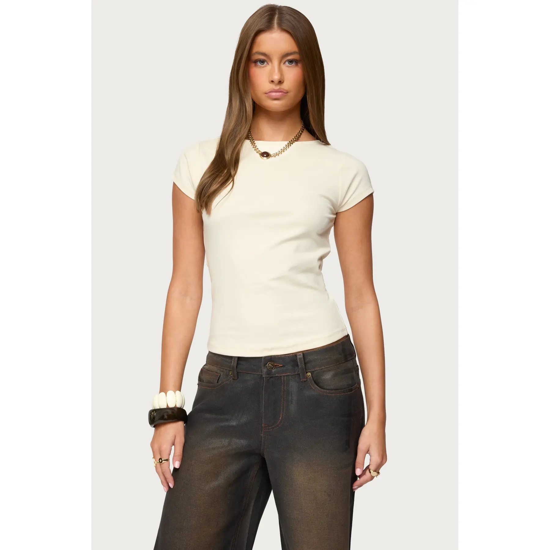 Oliana Ribbed Boat Neck T Shirt
