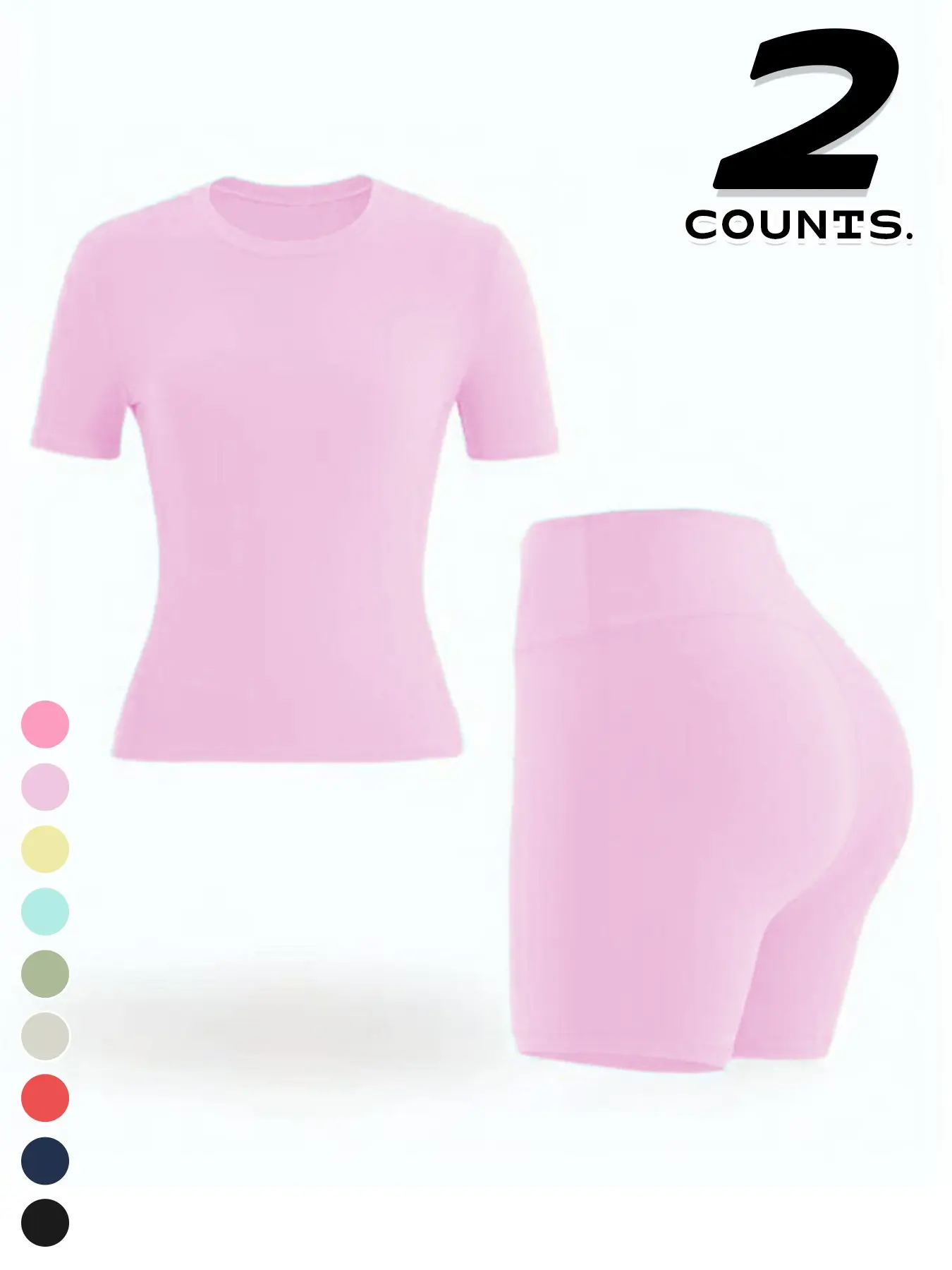 Women's Short Sleeve Shorts Set, Slim Fit Elastic, Breathable Quick-Dry Fabric, Fashion Home Casual Sport Multi-Use, Athleisure Sportswear Set, Short Sleeves Set