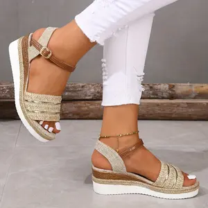 2023 Women's Elegant Thick Platform Sandals - Adjustable Buckle Strap, Breathable Fabric Upper & Cushioned EVA Sole, Open-Toe Summer Shoes for Casual or Dressy Outfits, Crisscross Strap Design |   Durable EVA Sole, Strappy Sandals