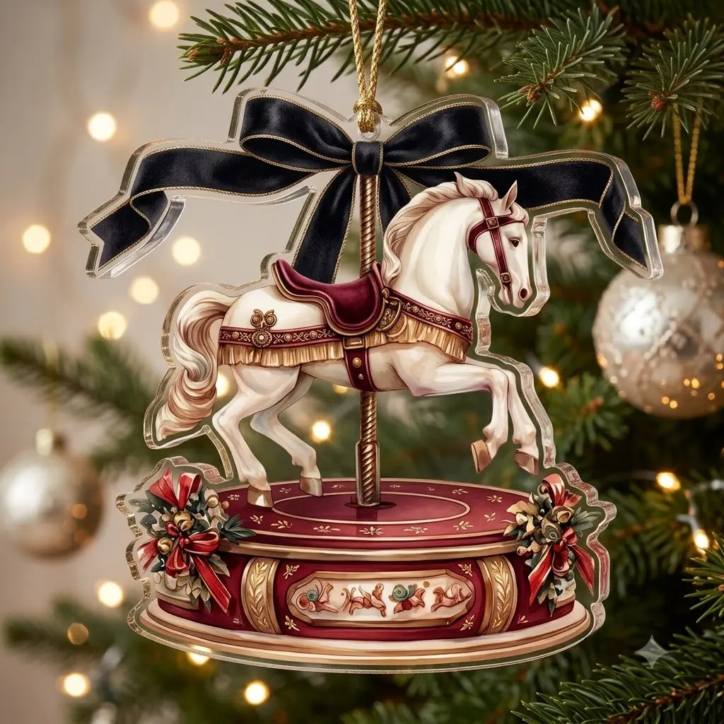 Vintage Carousel Horse Acrylic Christmas Tree Hanging Ornament, Festive Home & Party Decoration