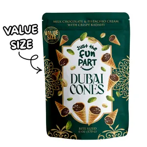 Just The Fun Part Dubai Cones with Chocolate & Pistachio Cream & Crispy Kadaifi Snack Bite Dessert Crunchy Sweet