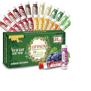 28 Pack Natural Lip Balm Bulk, Vitamin E & Coconut Oil, Moisturizing Lip Balm for Dry Chapped Lips, 14 Flavors, Non-GMO, Valentine’s Day Party Favors & Gifts