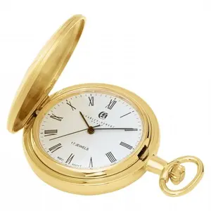 212 MAIN Unisex Charles-Hubert-Paris Gold-Plated Hand Wind Round Shape Mechanical Pocket Watch with Roman Numerals, Plated Combination Case, Gift Ready