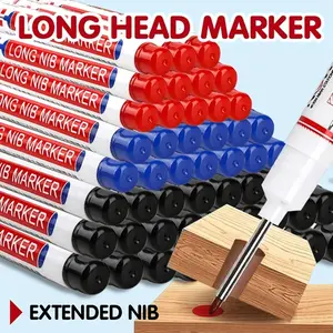 12 precision deep holes - waterproof placeholders, red, blue, green, black ink woodworking, metal and plastic - 20mm long, Clear Marks, Extended Nib, ink water