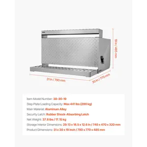 VEVOR Semi-Truck Step Tool Box, 31x 30x 19 Heavy Duty Aluminum Diamond Plate Toolbox, Waterproof Cab Entry Step Storage Box with Shock-Absorbing Latch for Flatbed, Crane, and Semi Trucks