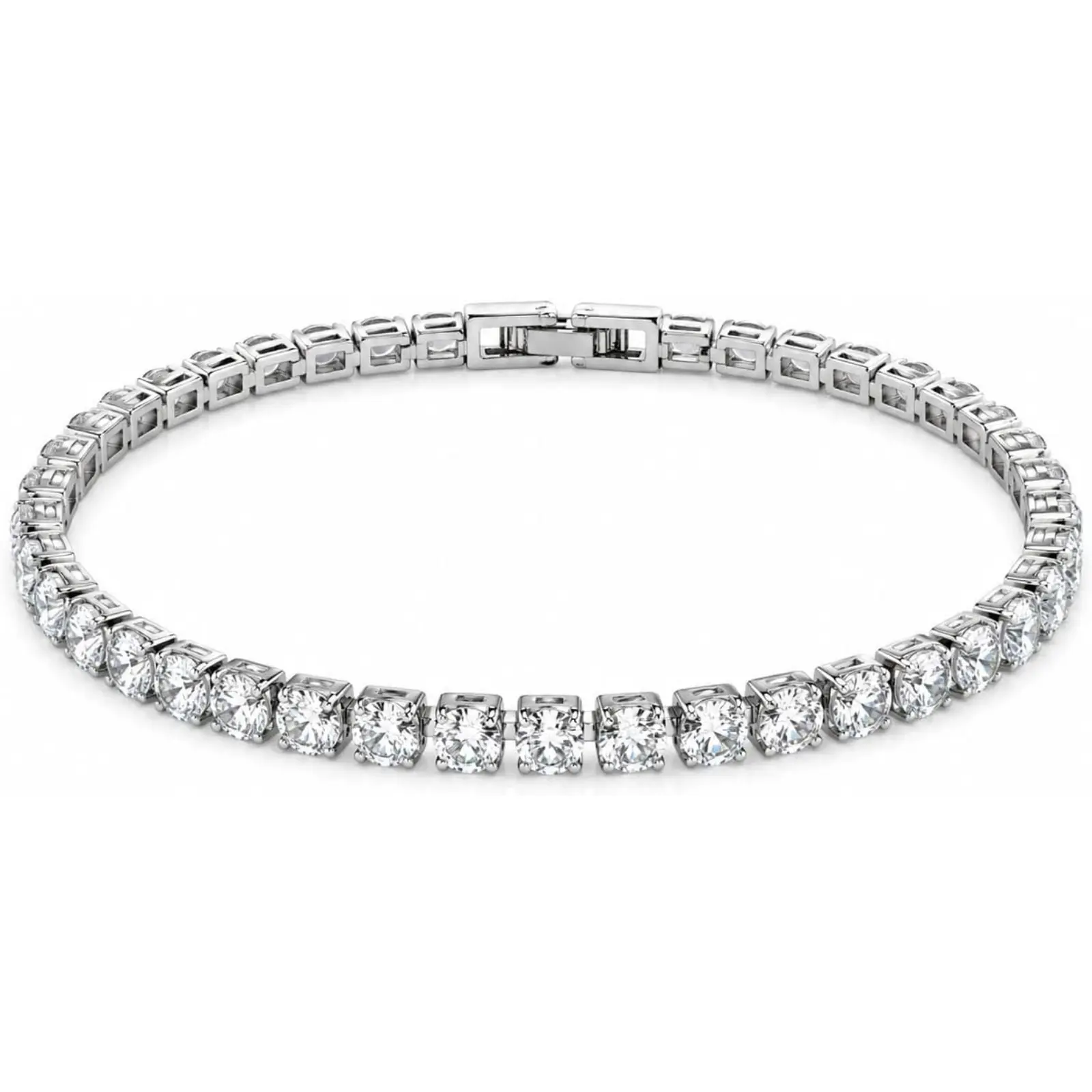 Tennis Bracelets for Women Stainless Steel 4mm AAAAA Cubic Zirconia Classic Tennis Bracelet Sparkly CZ Bracelet with Fold Over Clasp, Size 6.5/7/7.5/8 Inch Romantic Valentines Day Jewelry