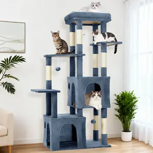 61" Cat Tree for Indoor Cats,Multi-Level Pet Tower for Large Adult & Maine Coon Cats with Oversized Perch, 2 Condos, Natural Sisal Scratching Posts & Play Toys