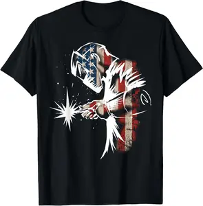 100% Cotton USA Patriotic Welder Gift T-Shirt Fabric Menswear for all streetwear Casual Style Tshirt