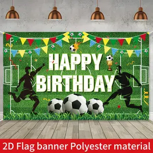 2D Flag Banner, 1pc Happy birthday decoration banner, 180 cm*110 cm/70.8 inches*43.3 inches, football theme happy birthday cloth, photo booth props, indoor and outdoor birthday party decoration