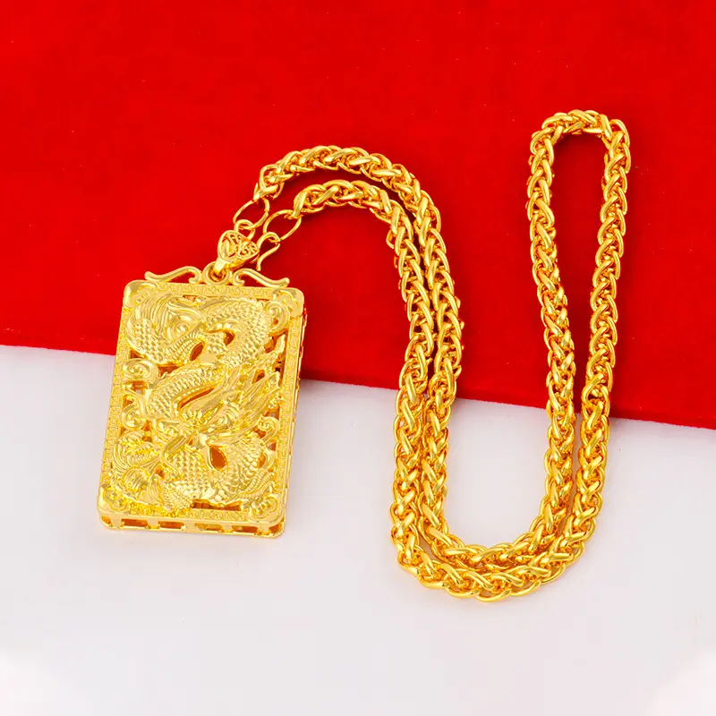 Gold Plated Dragon World Pendant Necklac