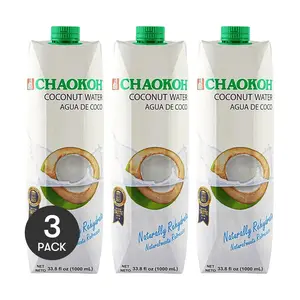 3 Pack CHAOKOH 100% Coconut Water 33.8 fl oz Each - Thai Natural NFC, 0 Sugar 0 Fat, Electrolyte Hydration