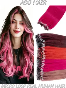 50 Strands of Human Hair Extensions in Various Colors Including Green, Gray, Pink, Blue, And Purple. They Come with a Micro Loop And Seamless Design, Straight Texture, And Micro Bead Application Suitable for Women