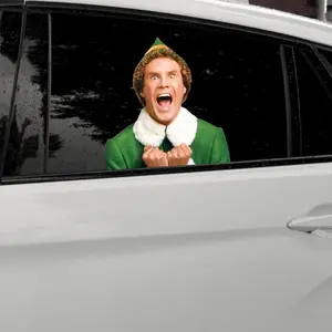 1PC Christmas Buddy The Elf Car Decorations, Buddy The Elf Excited Screaming Funny Car Stickers, Window Decal Wall Art, Removable Vinyl Holiday Decor, for Indoor Outdoor Car, Window, Wall, Door