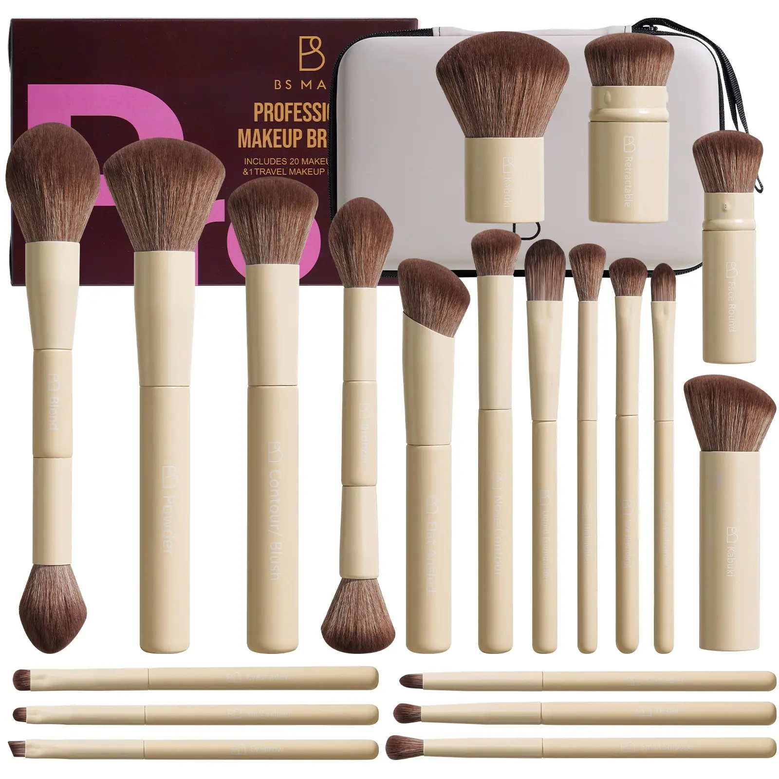 20Pcs Professional Makeup Brush Set, Brush Combo with Storage Bag, Includes Powder Foundation Concealers Eye shadows Blush Soft Makeup Brushes, Portable Makeup Tools, Cosmetic Brushes, Makeup Brushes for Travel, Beauty Brush Set