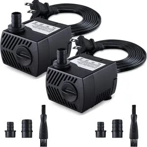 Fountain Pump, 2 Packs 80GPH(4W 300L/H) Submersible Water Pump, Durable Outdoor Fountain Water Pump with 7.2ft(2.2m) Power Cord, 3 Nozzles for Aquarium, Pond, Fish Tank