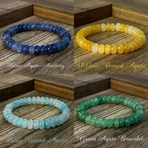 Natural Agate Bracelet Collection - 4 Styles (Blue, Yellow, Blue Veined, Green) for Anxiety Relief & Energy | Handmade Gemstone Bracelets