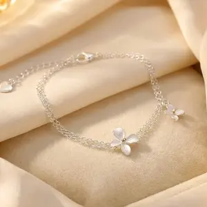 999 Pure Silver Gardenia Flower Bracelet | Double Chain Floral Charm | Gift for Her