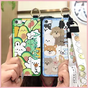 Durable Waterproof Phone Case For iphone 5/5S/SE Cartoon Silicone Phone Holder Back Cover Wristband Lanyard Wrist Strap Fashion Design Cute Soft case ring Dirt-resistant Kickstand