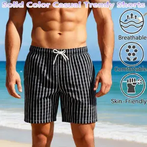 Men's Summer New Surf Swimming Shorts with Striped Design, Versatile Loose Fit, Sporty Casual Beach Shorts, Outdoor Sports, Breathable, Quick-Drying, Skin-Friendly Fabric