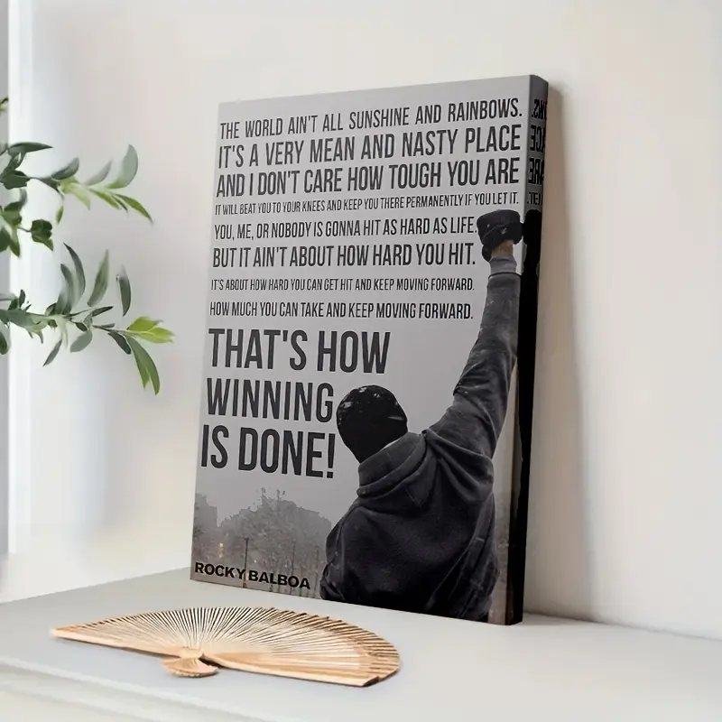 1pc Rocky Balboa Motivational Quote Canvas - 11.8x15.7 inch Framed Wall Art, "That'S How Winning is Done!" Inspirational Message, Perfect for Home, Office, Gym, Bedroom & Living Room Decor, Inspirational Wall Deco