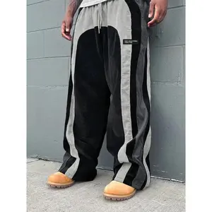 Men’s corduroy pants with color-block letter patches — loose, casual, comfortable straight-leg fit suitable for daily wear; fashionable men’s loose pants for all seasons; work pants; plus-size men’s sweatpants; sportswear sweatpants; casual pants