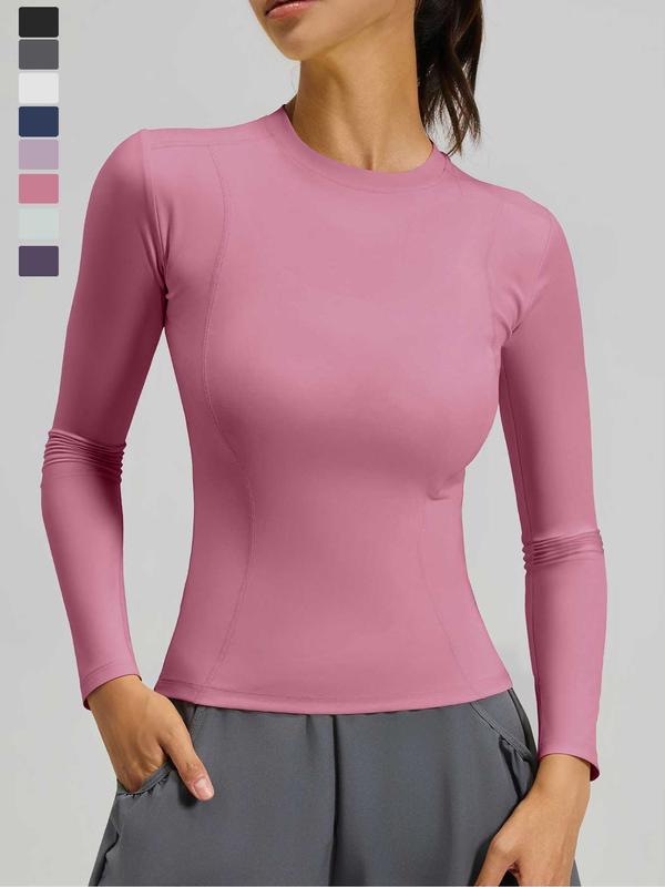 New Spring Autumn Women's Slim-Fit Long Sleeve T-Shirt, Casual Round Neck Yoga Top, Running Fitness Shirt, Athletic Yoga Shirts, All Seasons Wear