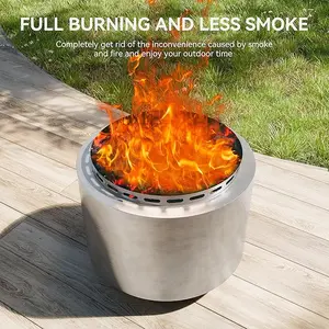 Kullavik 19 Inch Outdoor Fire Pit, Metal Firepit Stove Smokeless Portable Stainless Steel with Weather Resistant Cover, Wood Burning for Backyard Garden Camping, Safety Modern Design