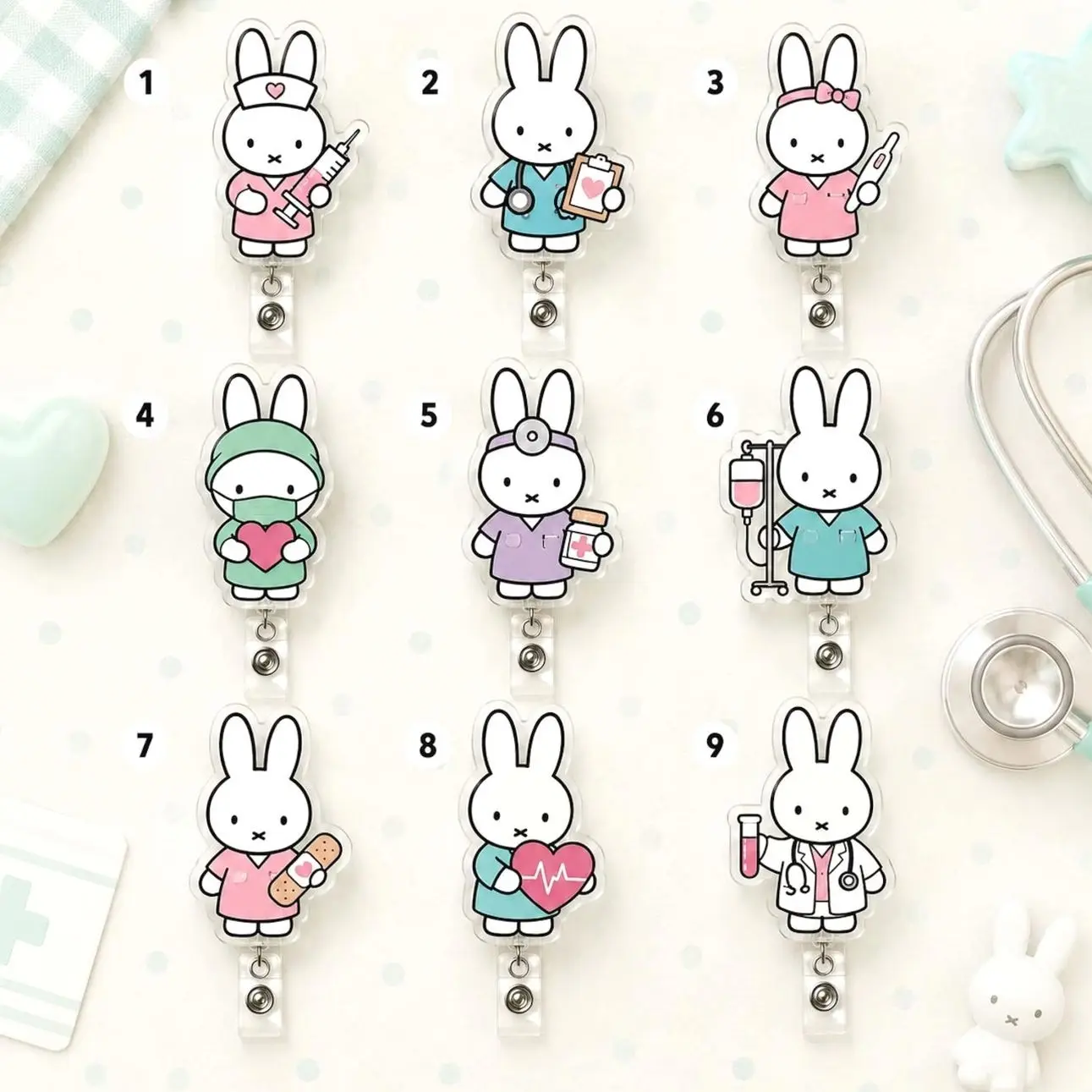 Kawaii Bunny Nurse Badge Reel, Acrylic Medical ID Holder, Nurse Ophthalmologist Gift, ICU Er Rn Nurse Badge Reel