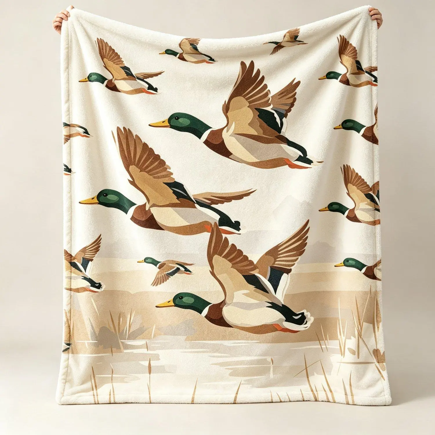 Vintage Flying Mallard Ducks Lake Wetland Print Cozy Fleece Blanket Rustic Nature Wildlife Decor Throw Blanket for Couch Bed Camping