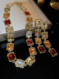 Women's Elegant Rhinestone Decorated Vintage Amazing Jewelry Set, Exquisite Trendy Necklace & Dangle Earrings for Women, Fashionable Jewelry Set for Party Decoration, Glamour Set, Matching Jewelry Set