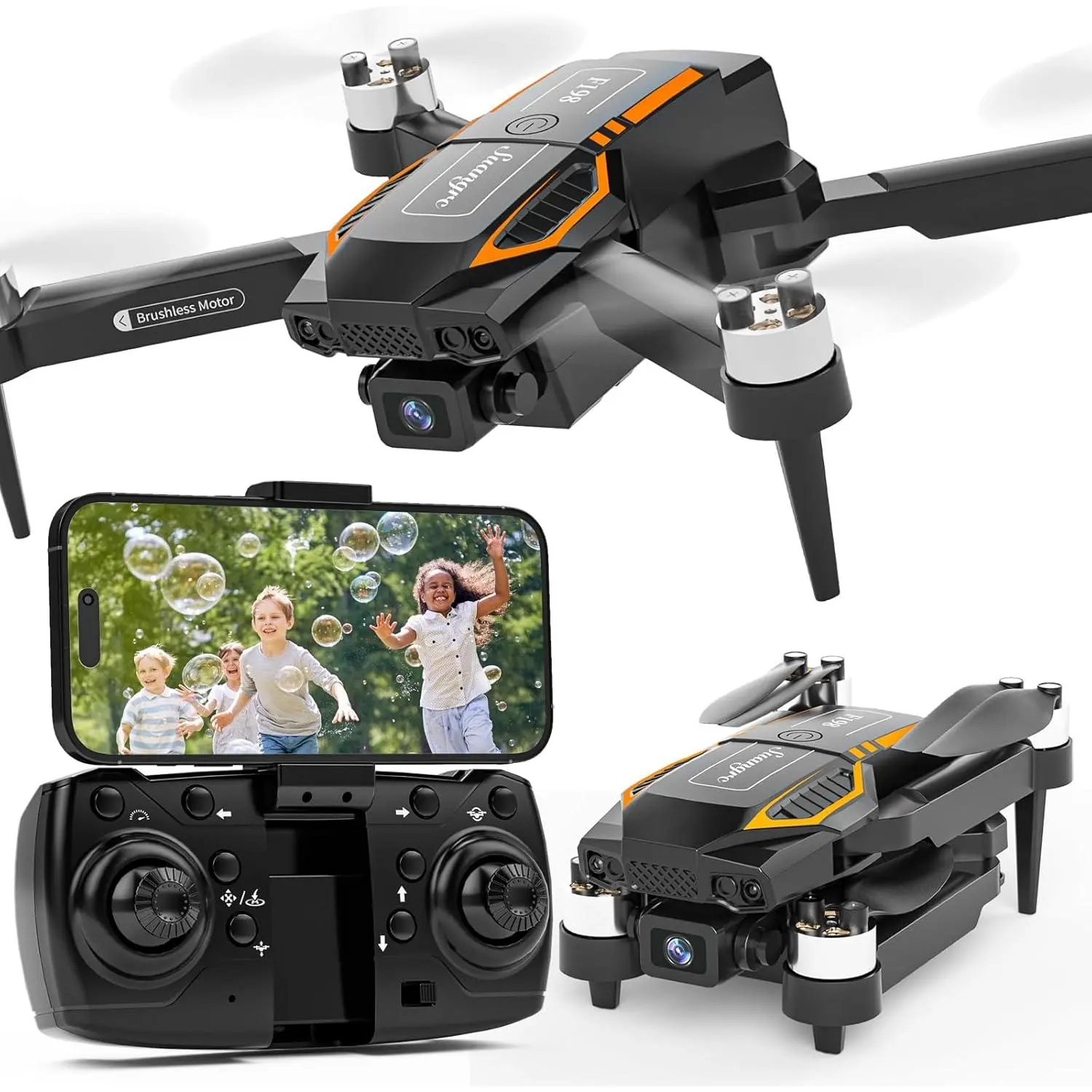 Foldable Drone with Dual 720P HD Cameras, 90° Adjustable Lens, WiFi APP Control, 3D Flip, Auto Hold, Optical Flow Positioning, Portable Remote Control Chip for Adult Beginners (Phone Accessories Compatible)