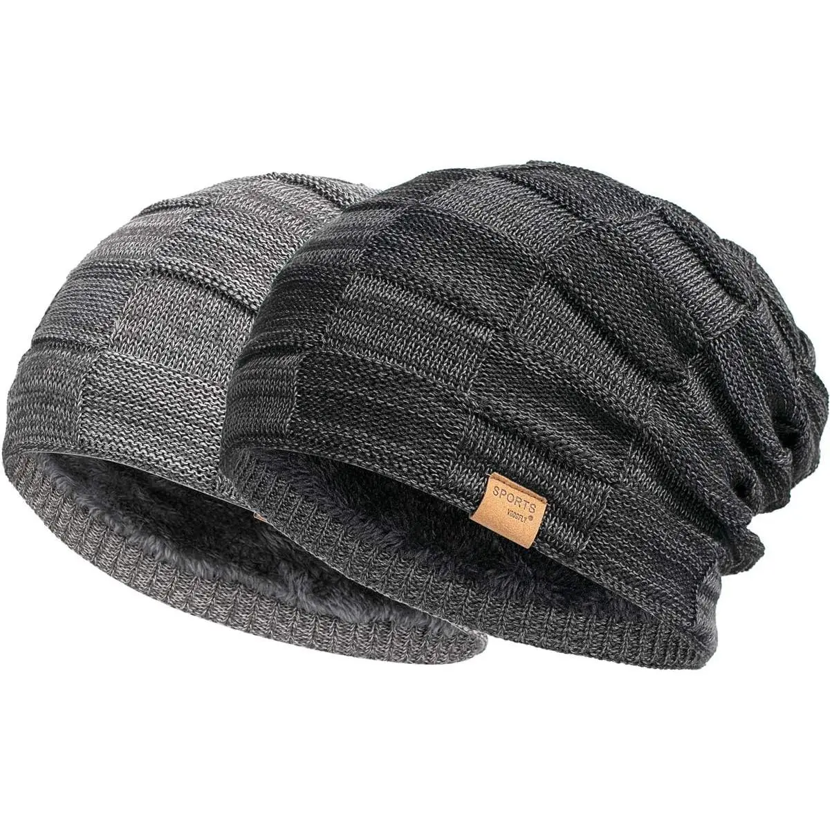 Slouchy Beanie for Men Winter Hats for Guys Cool Beanies Mens Lined Knit Warm Thick Skully Stocking Binie Hat Pairs