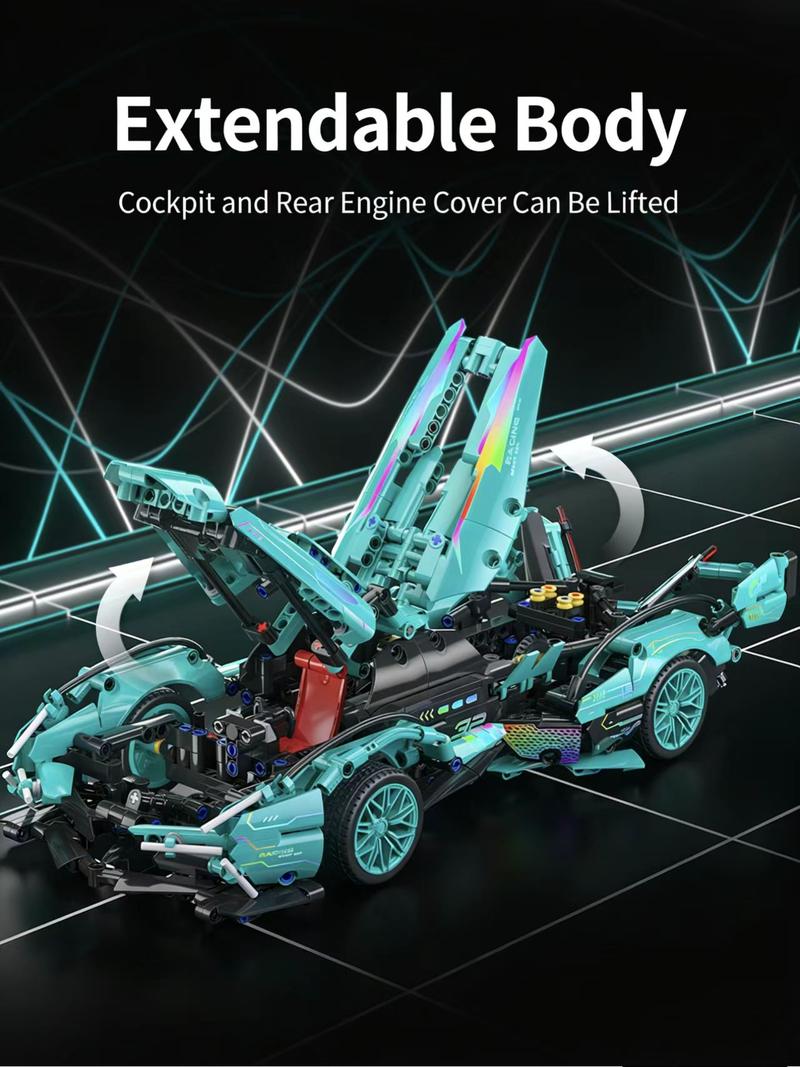 Compatible with Lego remote control toy building blocks, assembly supercar children's toy car racing model, small particles.