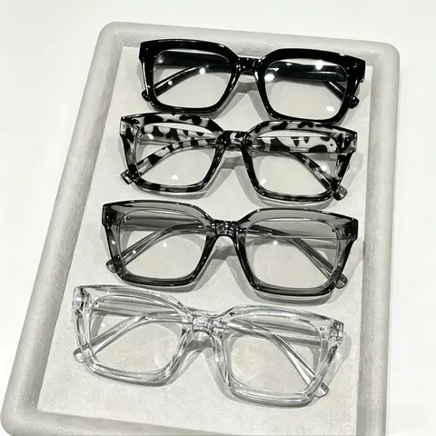 4-Pack Unisex Trendy Square Frame Eyeglasses - TR90 PC TR Flexible Plastic Frame, UV-Protection PC-Resin Lens Stylish Casual Lightweight Sports Eyewear for Daily Wear & Outdoor Sports