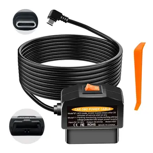 OBD2 dash cam power cable USB C ,OBD to Type-C Adapter Hardwire Kit with 24/7 Parking Mode, Low Voltage Protection (11.6V/23.4V) with 2 Modes Switch , Acc Detection, Plug and Play Continuous Recording