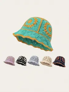Women's Colorblock Crochet Fisherman Hat, Casual Soft Beach Hat for Women & Girls, Fashionable Hat for Party, Daily Clothing Decor, Trendy All-match & Exquisite Hat for Birthday Gift, Fisherman Cap