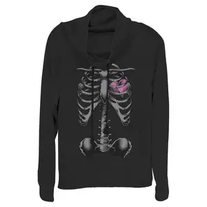 Juniors Womens Lost Gods Halloween Skeleton Rib Cage Heart Cowl Neck Sweatshirt