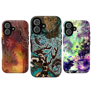 Bold Leopard Jungle Aesthetic Phone Case, Bohemian Abstract Floral & Leopard Phone Cover for iPhone 17 Promax 16 15 14 13 12 11 Pro Max & Galaxy S25 S24 S23 S22, Vintage Dreamy Purple & Orange Artistic Gift