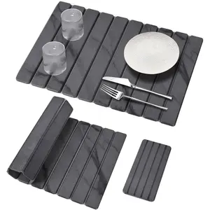 2 PCS Large Stone Dish Drying Mat for Kitchen Counter, 24"×16" Marble Dish Drying Mat with 8"x 4" Coasters, Non - Slip Collapsible Absorbent Mat for Multi - Purpose, Match Any Countertop【Dark Gary】