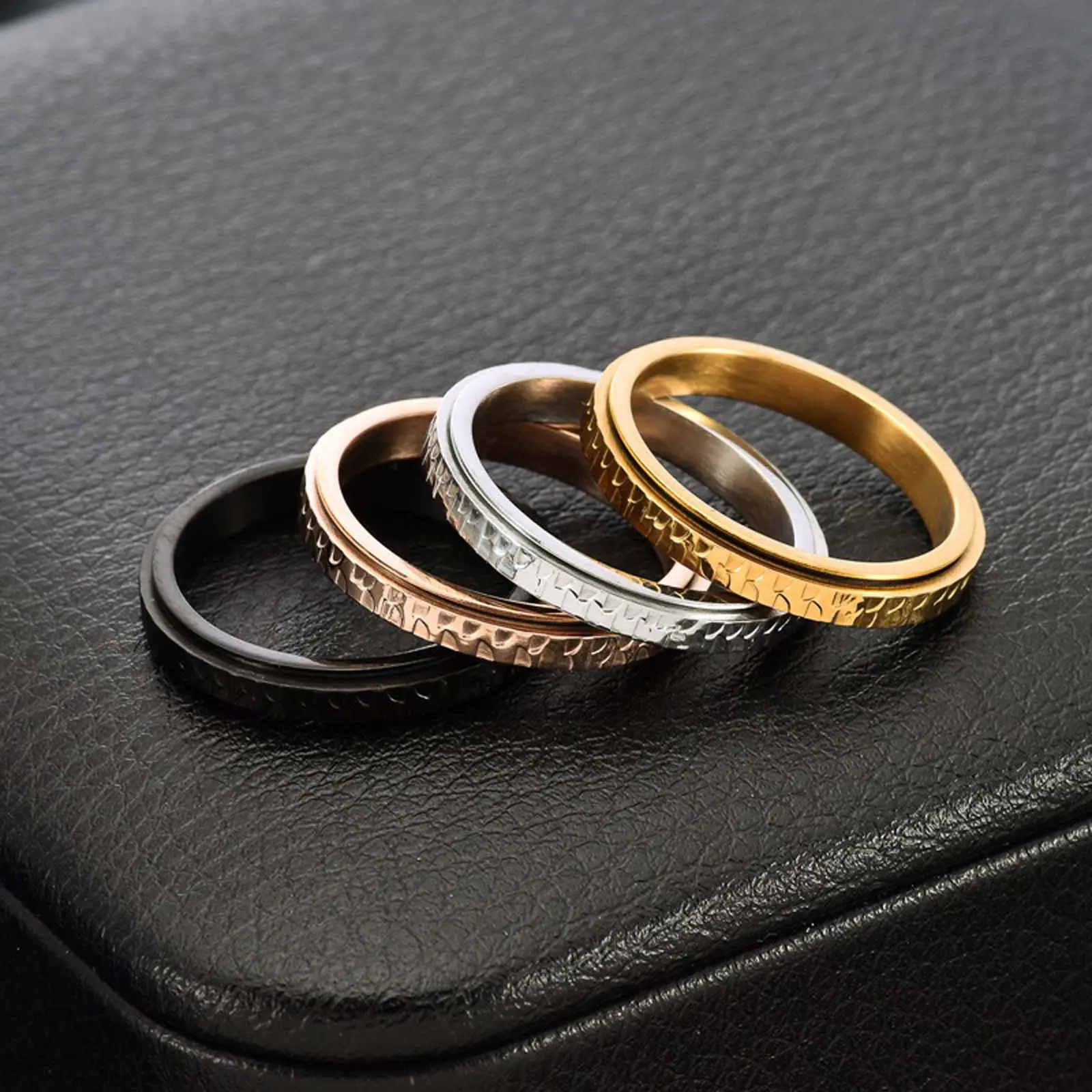 Unisex 3MM Hammered Non Tarnish Stainless Steel Fidget Ring - Anxiety Relief Number 9 Pinky Band, Rings for Women, Friendship Gift, Sizes 5-11