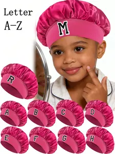 1 Pc A-Z Letter Hats Kids' Bonnet Hat Set Elastic Printed Comfortable Headwear Sleeping Cap And Hairband